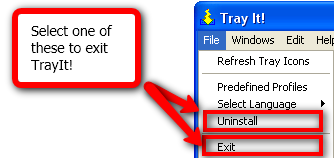 Minimaliseer programma's in het systeemvak met TrayIt! exit trayit