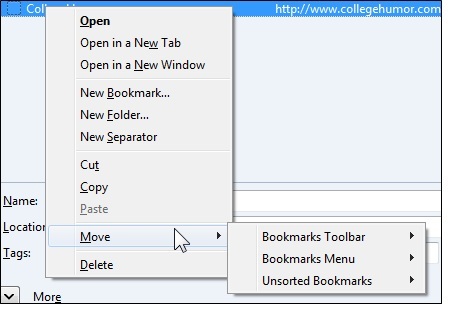 Bookmark Quick Mover: voeg een optie 'Verplaatsen' toe aan Firefox Bookmarks Contextmenu Open 1