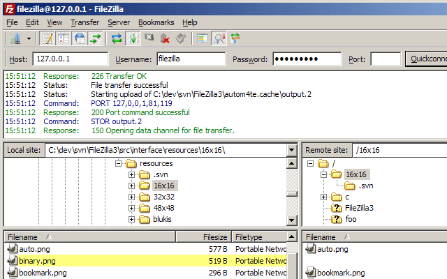 Dit is een schermopname van een van de beste FTP-programma's van Windows. Het heet FileZilla