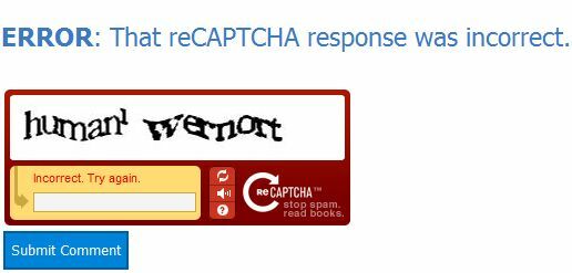 recaptcha sluit reactie in op pagina