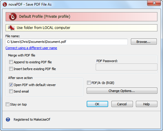 novapdf sla pdf-bestand op als