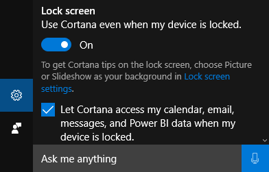 Cortana vergrendelscherm