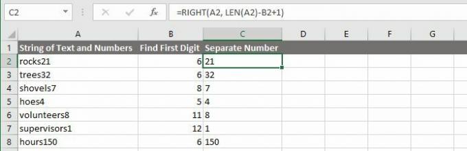 Scheid een getal van de rechterkant van een reeks tekst en getallen in Excel.