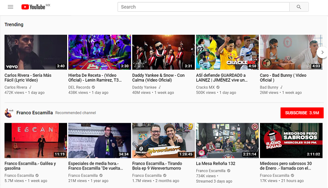 youtube mexico startscherm