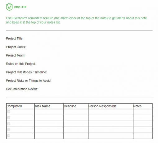 Evernote Project Plan-sjabloon