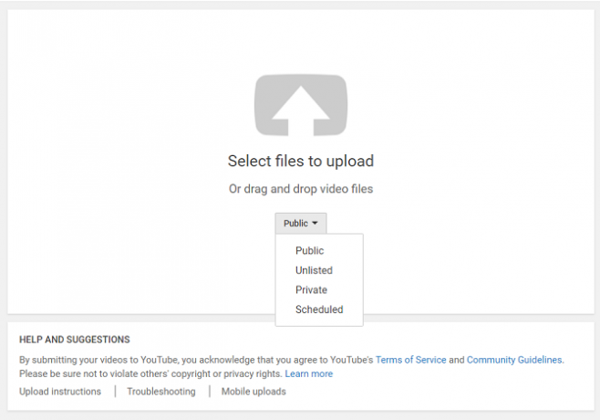 youtube upload privacy-menu