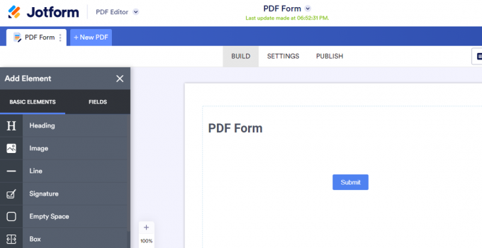 Screenshot van Jotform Invulbaar PDF-formulier