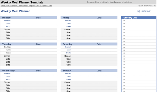 Maaltijdplanner Excel-sjabloon