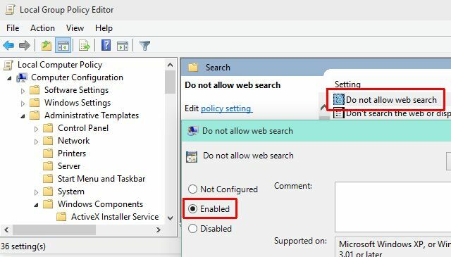 Windows 10 Schakel Web Search uit