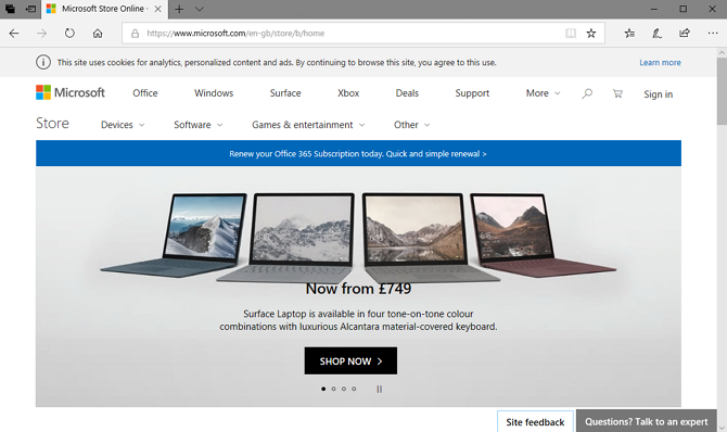 Screenshot van Microsoft Edge