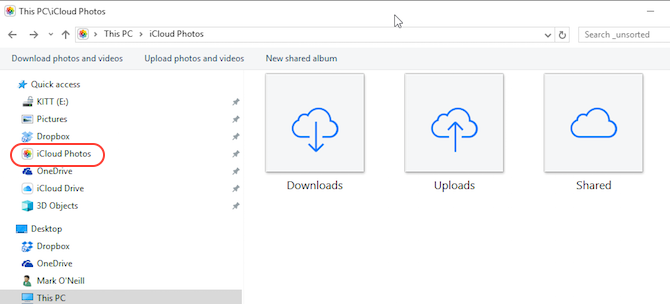 iCloud-configuratiescherm Foto's in Windows Verkenner Screenshot