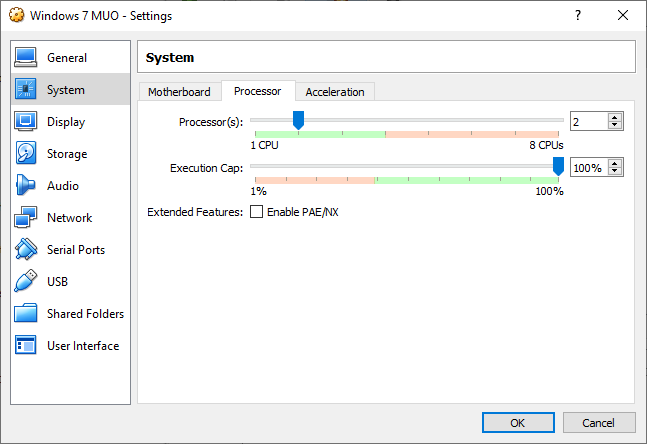 Windows 7 virtuele machineprocessors