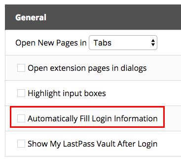 Pas op: Stop met het gebruik van automatisch aanvullen in de instellingen van Lastpass Autofill voor uw wachtwoordbeheer