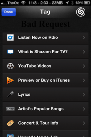 shazam-app voor iPhone