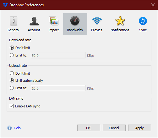 Dropbox Limit Bandwidth