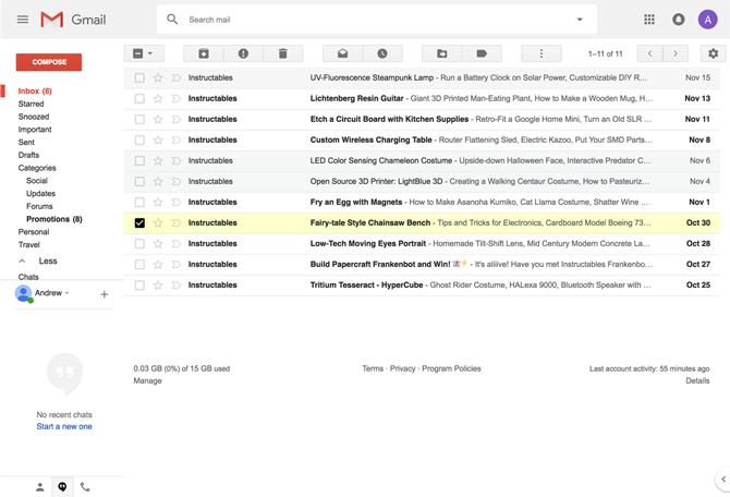 Een screenshot van het klassieke Gmail-thema van Andrew Powell