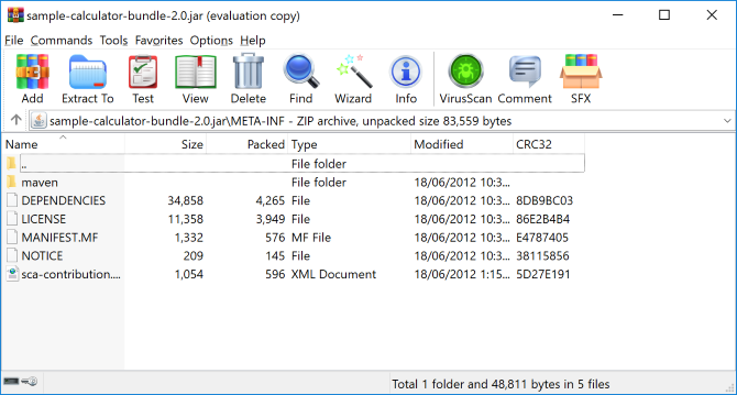 De inhoud van een JAR-bestand bekijken in WinRAR