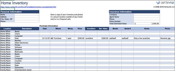 Home inventaris checklist Excel-sjabloon