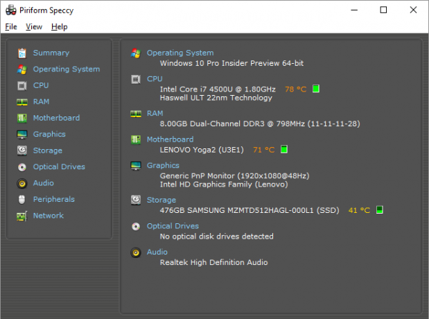 Dit is een schermopname van een van de beste Windows-programma's. Het heet Piriform Speccy