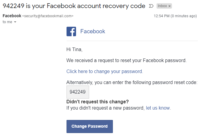 E-mail herstelcode Facebook-account