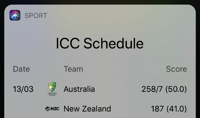 Sportscores in Siri