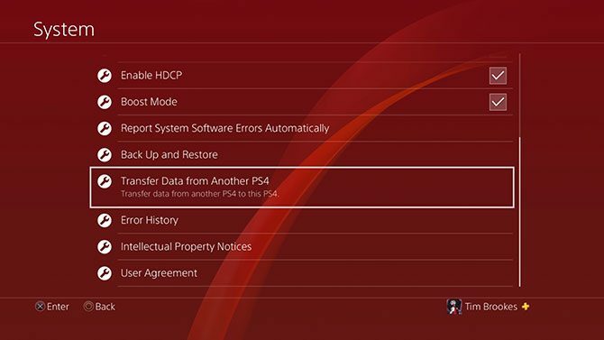 PS4-gegevensoverdracht in systeemmenu