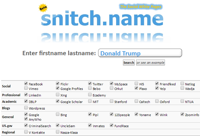 Gebruik Snitch. Naam om sociale netwerksites voor mensen te zoeken snitchname 670x456