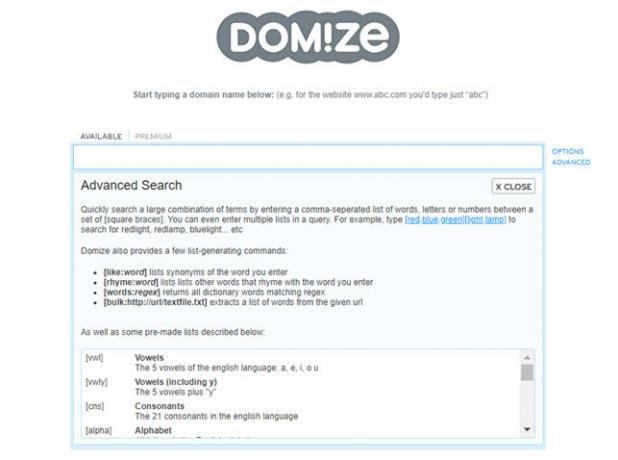 Domize domeinnaam zoek website