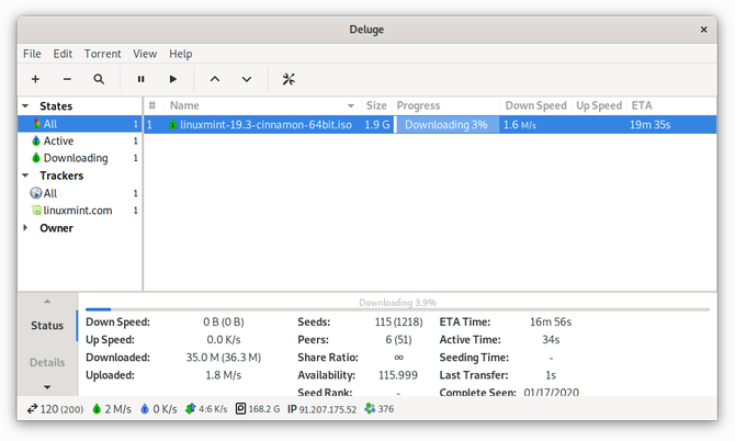 Deluge torrent-client voor Linux