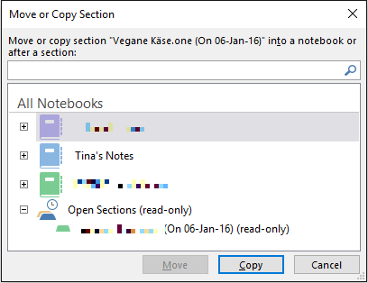 OneNote Move Notebook-sectie