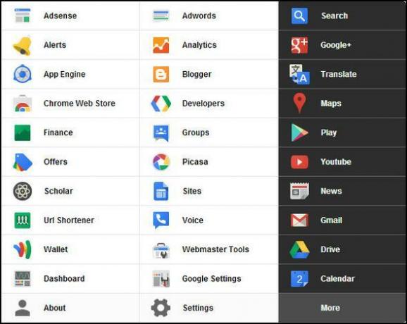 Zwart menu: toegang tot alle Google-services binnen één menu [Chrome] Meer Google-services