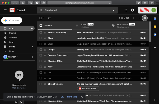 Gmail Dark-modus