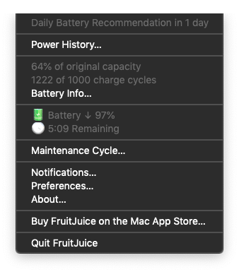 FruitJuice Batterij-app Mac