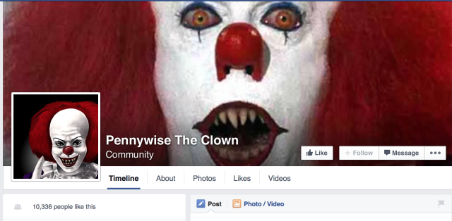 Pennywise de Clown Facebook-pagina