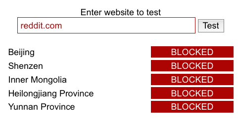 websites geblokkeerd in China