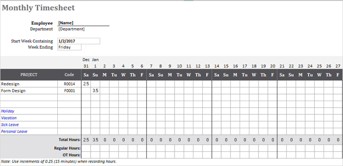 rooster sjabloon bijhouden uren maandelijks project excel