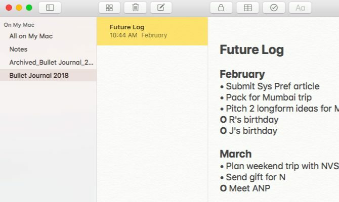 Apple Notes voor een bullet-journal op Mac