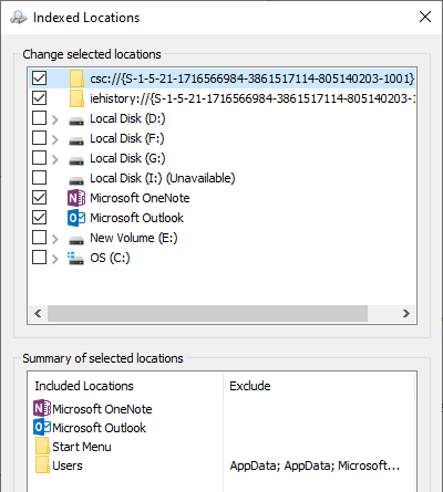 windows index zoeklocaties directories