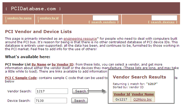 PCI-database-Search-resultaten