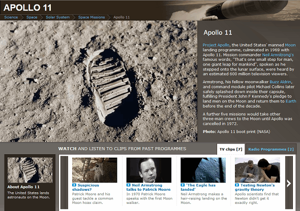 Meer informatie over Neil Armstrong & The Apollo 11 Moon Landing On The Web BBC Apollo 11