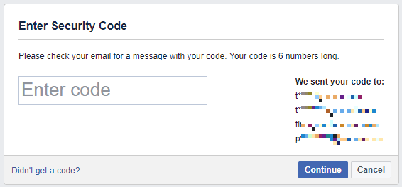 Voer de Facebook-beveiligingscode in die u in een e-mail heeft ontvangen.