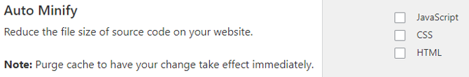 Cloudflare Auto Minify-opties