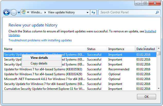 Updategeschiedenis van Windows 7