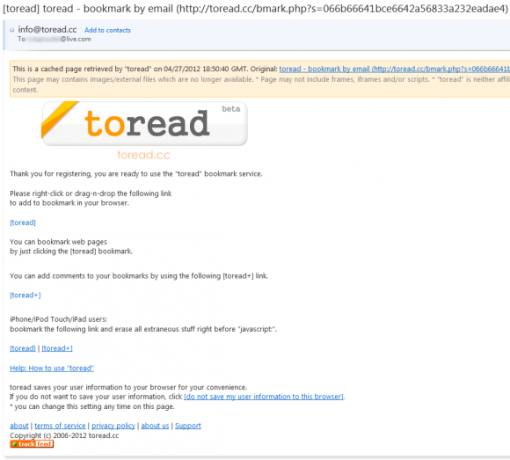 Gebruik uw e-mail alsof het instapaper is Met toread & CC: voor mij toread4