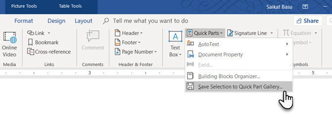 Opslaan in Quick Parts Gallery in Microsoft Word