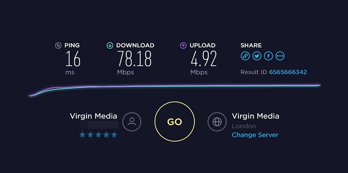 VPN onbeperkt: een redelijk geprijsd, solide en betrouwbaar VPN ISP Speedtest-resultaat 1