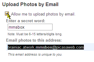 Stuur uw foto's naar uw Picasa-webalbum met een e-mail om te uploaden