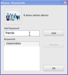 Picasa - Sleutelwoorden voor foto's