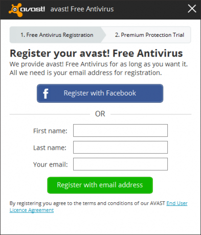 Avast - Register - Voer informatie in