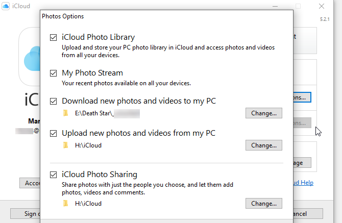 iCloud-configuratiescherm Foto's Opties Schermafbeelding